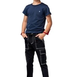 Kids Boys Black Casual Cargo 6 Pockets Straight Jeans. (in, Age, 6 Years, 7 Years, Regular, Black) dress material - Bailly - Premium Dress Materials for Every Occasion