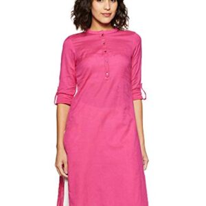 W for Woman Cotton Pink Solid Mandarin Collar Straight Kurta_19FEW11542-211278_S dress material - Bailly - Premium Dress Materials for Every Occasion