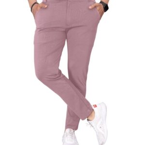 MiraMichi Men's Slim Fit Stretchable Casual Trousers | Stylish Lycra Blend Pants for Office, Party (36, Dusty Pink) dress material - Bailly - Premium Dress Materials for Every Occasion