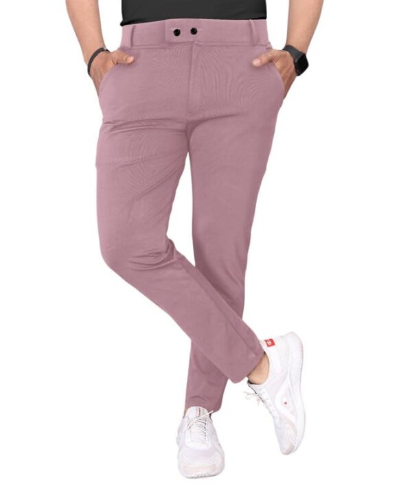 MiraMichi Men's Slim Fit Stretchable Casual Trousers | Stylish Lycra Blend Pants for Office, Party (36, Dusty Pink) dress material - Bailly - Premium Dress Materials for Every Occasion
