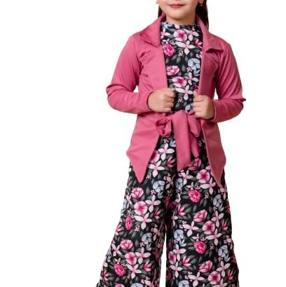 SPAMitude Girls Self Designed Premium Cotton Jacket Jumpsuit Dress | Floral Printed Jumpsuit Jacket Set for Birthday Girl (1-2 Years, Pink) dress material - Bailly - Premium Dress Materials for Every Occasion