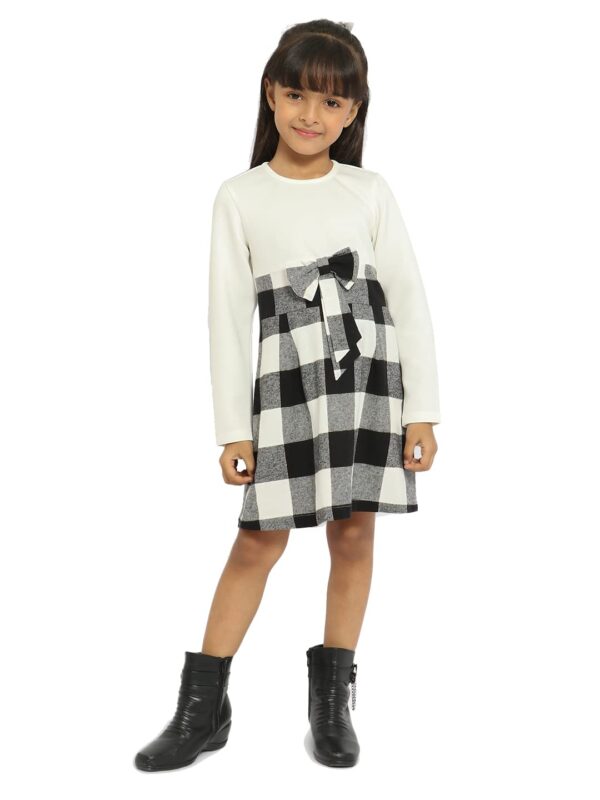 nauti nati Girl's Polyester Strapless Mini Casual Dress (NN312-633-4 Years_White-Black dress material - Bailly - Premium Dress Materials for Every Occasion