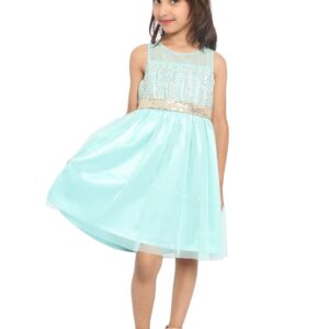 nauti nati Girl's Polyester Strapless Mini Casual Dress (NN312-609-5 Years_LightGreen dress material - Bailly - Premium Dress Materials for Every Occasion
