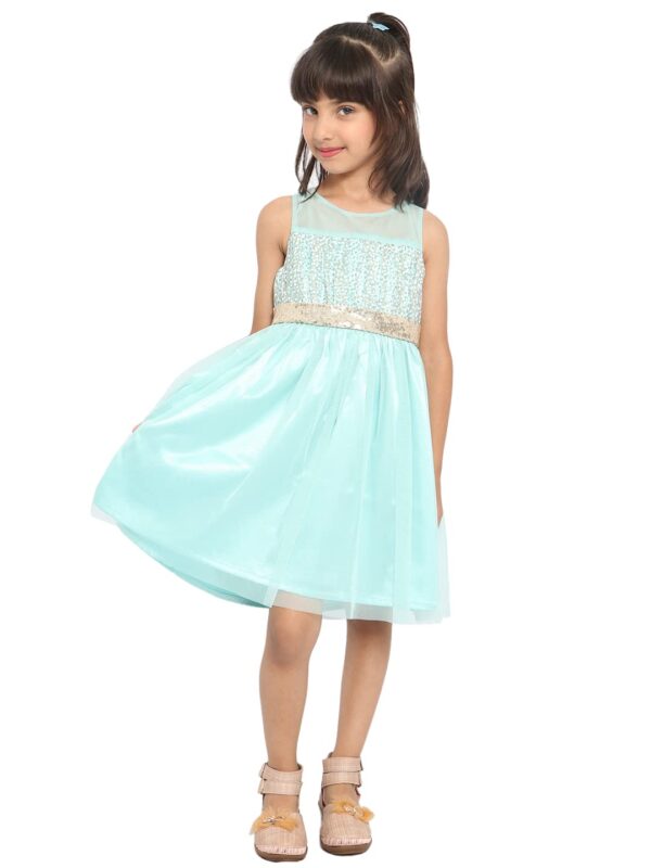 nauti nati Girl's Polyester Strapless Mini Casual Dress (NN312-609-5 Years_LightGreen dress material - Bailly - Premium Dress Materials for Every Occasion