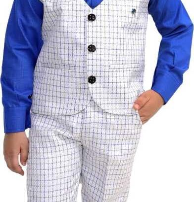 Akshita Trading Kids Shirt, Waistcoat and Pant for Boys (6-7 Years, Blue) dress material - Bailly - Premium Dress Materials for Every Occasion