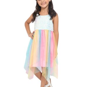 nauti nati Girl's Polyester Strapless Mini Casual Dress (NN312-612-7 Years_Multicolour dress material - Bailly - Premium Dress Materials for Every Occasion