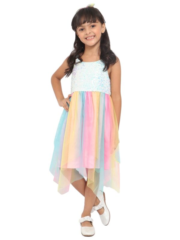 nauti nati Girl's Polyester Strapless Mini Casual Dress (NN312-612-7 Years_Multicolour dress material - Bailly - Premium Dress Materials for Every Occasion