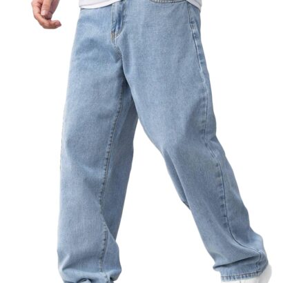 Denim Look Men Relaxed Straight Fit Mid Rise Baggy Light Blue Jeans, Denim Look101 (34) dress material - Bailly - Premium Dress Materials for Every Occasion