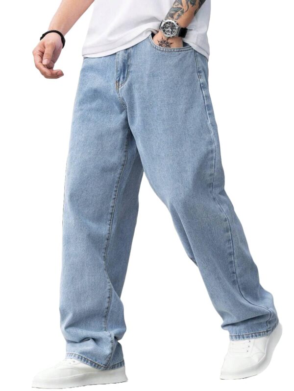 Denim Look Men Relaxed Straight Fit Mid Rise Baggy Light Blue Jeans, Denim Look101 (34) dress material - Bailly - Premium Dress Materials for Every Occasion