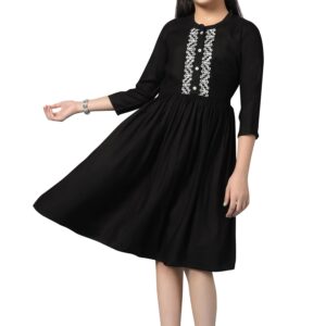Fashion Dream Girl's Knee Length Fit and Flared Dresses(FDGFRK00359 BLK 28_Black_7-8Yrs) dress material - Bailly - Premium Dress Materials for Every Occasion
