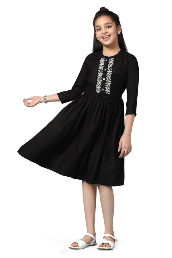 Fashion Dream Girl's Knee Length Fit and Flared Dresses(FDGFRK00359 BLK 28_Black_7-8Yrs) dress material - Bailly - Premium Dress Materials for Every Occasion