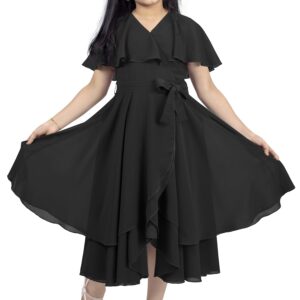 Fashion Dream Girl’s Calf Length Asymmetric Dresses (FDGFRK00376 BLK 20_Black_3-4Yrs) dress material - Bailly - Premium Dress Materials for Every Occasion