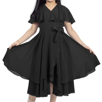Fashion Dream Girl’s Calf Length Asymmetric Dresses (FDGFRK00376 BLK 20_Black_3-4Yrs) dress material - Bailly - Premium Dress Materials for Every Occasion