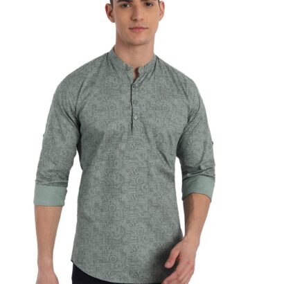 Majestic Man Cotton Printed Designer Short Kurta for Men (XXX-Large, Green) dress material - Bailly - Premium Dress Materials for Every Occasion