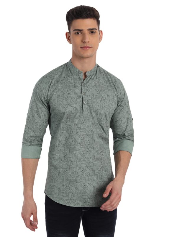 Majestic Man Cotton Printed Designer Short Kurta for Men (XXX-Large, Green) dress material - Bailly - Premium Dress Materials for Every Occasion