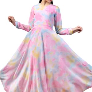 Fashion Dream Girls Tie & Dye Printed Fit and Flare Maxi Dress|Dress for Girls|One Piece Dress|Ethnic Dresses(FDGDRS00102 MUL 28_Multicolor_7-8Yrs) dress material - Bailly - Premium Dress Materials for Every Occasion