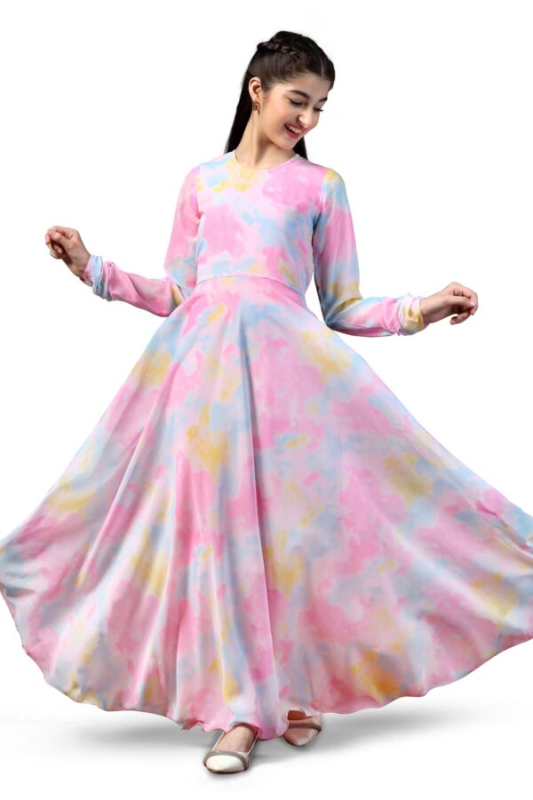 Fashion Dream Girls Tie & Dye Printed Fit and Flare Maxi Dress|Dress for Girls|One Piece Dress|Ethnic Dresses(FDGDRS00102 MUL 28_Multicolor_7-8Yrs) dress material - Bailly - Premium Dress Materials for Every Occasion