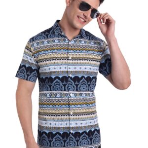 Majestic Man Slim Fit Cotton Casual Printed Shirt for Men (S, Sky Blue) dress material - Bailly - Premium Dress Materials for Every Occasion