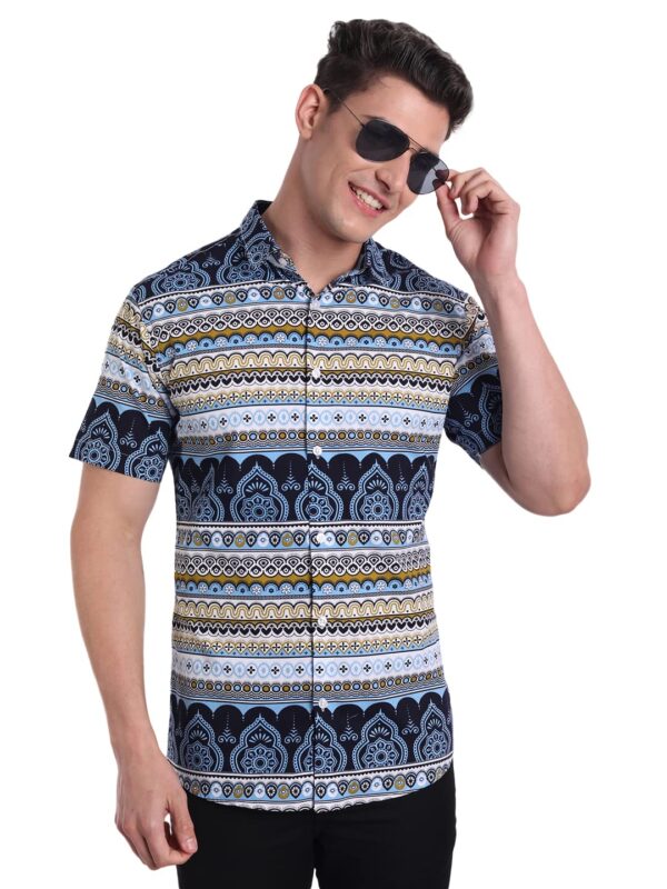Majestic Man Slim Fit Cotton Casual Printed Shirt for Men (S, Sky Blue) dress material - Bailly - Premium Dress Materials for Every Occasion