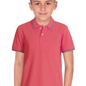 Allen Solly Junior Boy's Plain Regular fit Polo (ABTS31901820_Coral with Royal Blue 7-8 Years) dress material - Bailly - Premium Dress Materials for Every Occasion