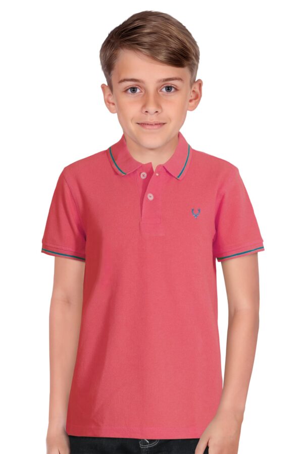 Allen Solly Junior Boy's Plain Regular fit Polo (ABTS31901820_Coral with Royal Blue 7-8 Years) dress material - Bailly - Premium Dress Materials for Every Occasion