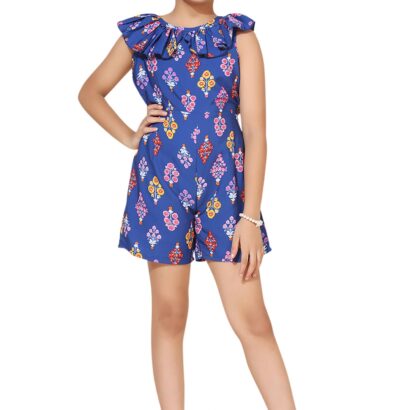 Fashion Dream Above Knee Length Ruffle Romper (FDGRMP00015 BLU 24_Blue_5-6 Yrs) dress material - Bailly - Premium Dress Materials for Every Occasion