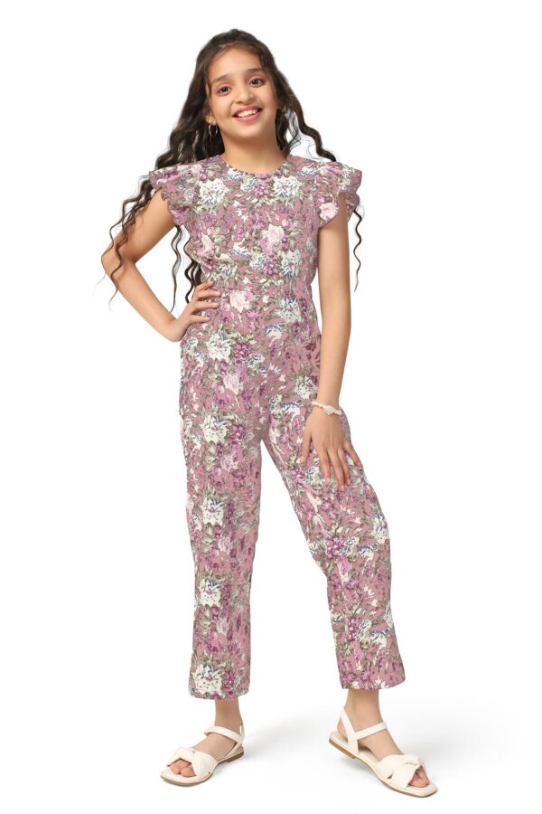 Fashion Dream Girl's Ankle Length Floral Printed Jumpsuit|Jump Suit for Girls|Jumpsuits|Printed Jumpsuit(FDGJMP00106 BPN 28_Baby Pink_7-8Yrs) dress material - Bailly - Premium Dress Materials for Every Occasion