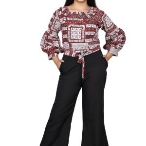 Mabish Girl's Polycotton Casual Nightout/Kids Jumpsuit Maxi Dresses Top Pant 2 Piece Clothing Set_Maroon (10-11 Yr) dress material - Bailly - Premium Dress Materials for Every Occasion