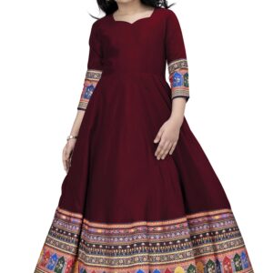 Fashion Dream Girls Crepe Silk Digital Printed Maxi Dress|Maxi Dress|Printed Dress|Girls Printed Maxi Dress(FDGDRS00132 MRN 24_Maroon_5-6 Yrs) dress material - Bailly - Premium Dress Materials for Every Occasion
