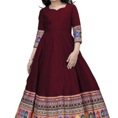 Fashion Dream Girls Crepe Silk Digital Printed Maxi Dress|Maxi Dress|Printed Dress|Girls Printed Maxi Dress(FDGDRS00132 MRN 24_Maroon_5-6 Yrs) dress material - Bailly - Premium Dress Materials for Every Occasion