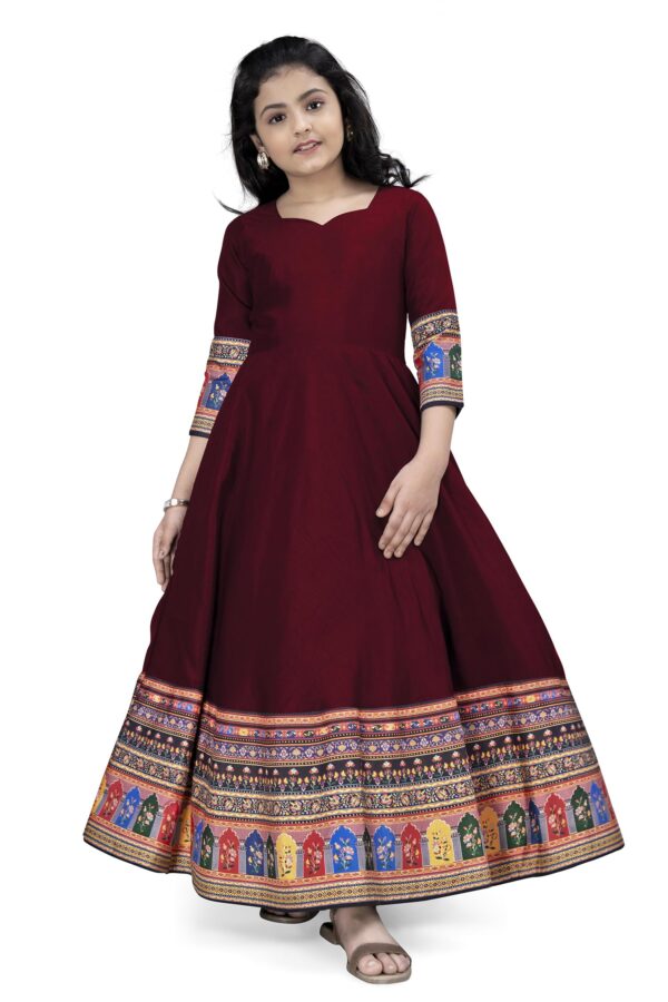Fashion Dream Girls Crepe Silk Digital Printed Maxi Dress|Maxi Dress|Printed Dress|Girls Printed Maxi Dress(FDGDRS00132 MRN 24_Maroon_5-6 Yrs) dress material - Bailly - Premium Dress Materials for Every Occasion