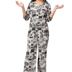 Fashion Dream Girl's Ankle Length All-Over Printed Jumpsuit|Jump Suit for Girls|Jumpsuits|Printed Jumpsuit|Jumpsuit(FDGJMP00113 BLK 28_Black_7-8Yrs) dress material - Bailly - Premium Dress Materials for Every Occasion
