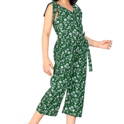 Jwalin Girls Midi Jumpsuit (JLNGJUMP00021-DRKGN_32_DARK GREEN_9 Years-10 Years) dress material - Bailly - Premium Dress Materials for Every Occasion