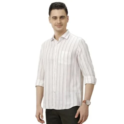 Linen Club Men's Pure Linen Pink Striped Contemporary Fit Full Sleeve Casual Shirt(Size-39)-LCSFST021A446 dress material - Bailly - Premium Dress Materials for Every Occasion