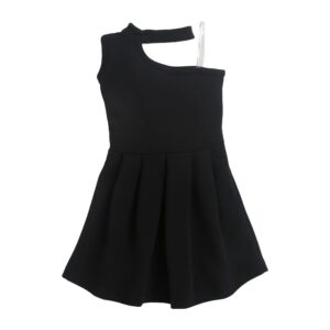 Hopscotch Girls Solid Sleeveless Party Knee-Length Dress in Black Color for Ages 3-4 Years dress material - Bailly - Premium Dress Materials for Every Occasion