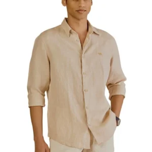 Andamen Casual Men Linen Solid Beige Slim Fit Shirt dress material - Bailly - Premium Dress Materials for Every Occasion