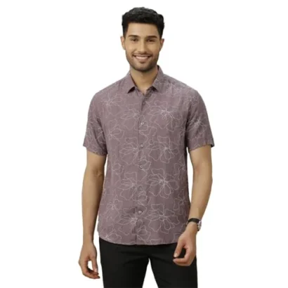 Linen Club Men's Pure Linen Purple Printed Contemporary Fit Half Sleeve Casual Shirt(Size-44)-LCSHSP670A555 dress material - Bailly - Premium Dress Materials for Every Occasion