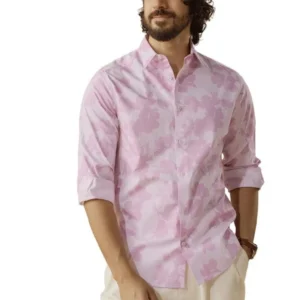 Andamen Mens Casual Cotton Print Regular Fit Shirt Pink dress material - Bailly - Premium Dress Materials for Every Occasion