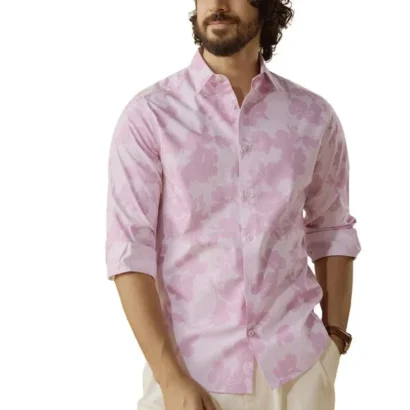 Andamen Mens Casual Cotton Print Regular Fit Shirt Pink dress material - Bailly - Premium Dress Materials for Every Occasion