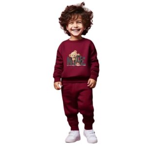 Fommy Cotton Printed Baby Clothing Set - Cute Teddy Bear T-Shirt & Pant Outfit For Boys & Girls | Perfect Baby Dress, T-Shirt & Pants Combo | Stylish Baby Wear (Little Bear Maroon, 1-2 Year) dress material - Bailly - Premium Dress Materials for Every Occasion