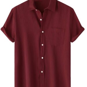 TAGDO Men's Solid Shirt with Chest Pocket Short Sleeve Shirt for Summer Outdoor Activities (Sugar-Shirt-5182-Maroon-XL) dress material - Bailly - Premium Dress Materials for Every Occasion
