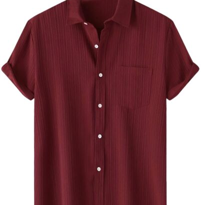 TAGDO Men's Solid Shirt with Chest Pocket Short Sleeve Shirt for Summer Outdoor Activities (Sugar-Shirt-5182-Maroon-XL) dress material - Bailly - Premium Dress Materials for Every Occasion