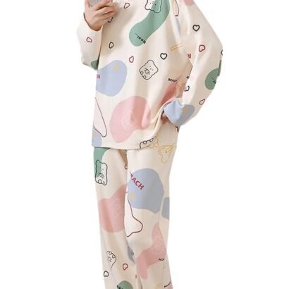 LOUIS LUXE Womens Cotton Blend Night Dress || Full Pyjama Set || Nightwear ||Round Neck Full Sleeve Nightsuit || Loungewear || Everyday Nightdress (ND-02-OFFWHITE-L) dress material - Bailly - Premium Dress Materials for Every Occasion