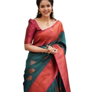 SGF11 Women's Kanjivaram Soft Lichi Silk Saree With Blouse Piece (Rama Green) dress material - Bailly - Premium Dress Materials for Every Occasion