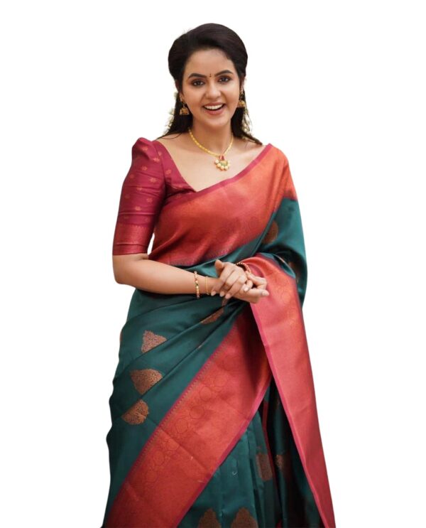SGF11 Women's Kanjivaram Soft Lichi Silk Saree With Blouse Piece (Rama Green) dress material - Bailly - Premium Dress Materials for Every Occasion
