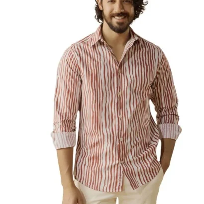 Andamen Mens Casual Cotton Print Regular Fit Shirt Brown dress material - Bailly - Premium Dress Materials for Every Occasion