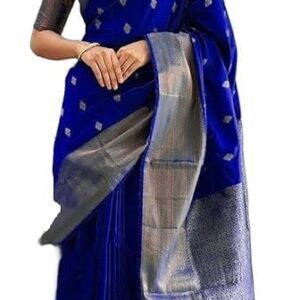 C J Enterprise Women's Banarasi Saree Pure Kanjivaram Silk Saree Soft Design Wear Pattu Sarees Latest Cotton With Blouse Piece Kanchipuram for Wedding sadi new ladies 2025 (Diamond-Butti) (Royal-Blue) dress material - Bailly - Premium Dress Materials for Every Occasion