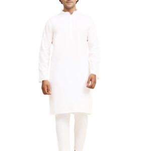 SKAVIJ Men's Casual Kurta Pajama Set Regular Fit Traditional Dress Yoga Outfit White_3XL dress material - Bailly - Premium Dress Materials for Every Occasion