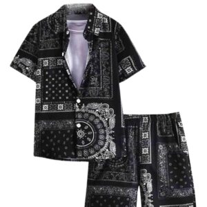 OM SAI LATEST CREATION Men's Night Dress Pajama Set|| Multi Printed Rayon Short Night Suit Set || Night Dress for Boys || Men's Pajama Shorts Set || Beach (Medium, Black) Oslc-Ms-6098&Sh183 dress material - Bailly - Premium Dress Materials for Every Occasion
