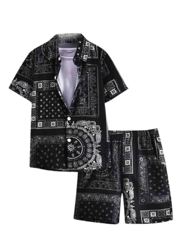 OM SAI LATEST CREATION Men's Night Dress Pajama Set|| Multi Printed Rayon Short Night Suit Set || Night Dress for Boys || Men's Pajama Shorts Set || Beach (Medium, Black) Oslc-Ms-6098&Sh183 dress material - Bailly - Premium Dress Materials for Every Occasion